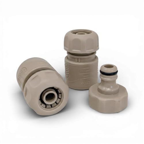 LIVLIG Set Conector de Manguera de Jardín 1/2 Pulgada, Racor Antideslizante Goma para Manguera 1/2, Conector & Acoplador Manguera, Adaptador Grifo, Sandy Stone