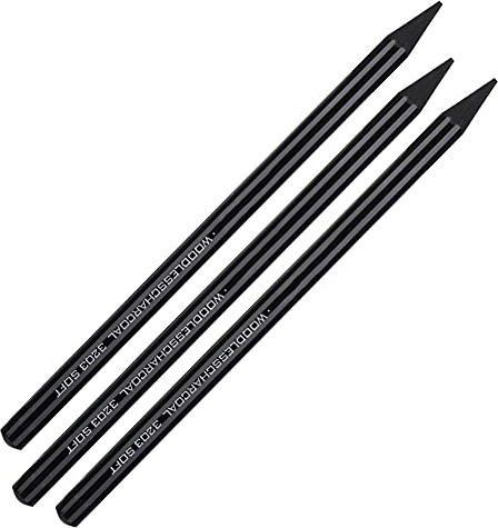 BTOSEP 3 st set med kolpennor, professionella hårda medium mjuka ritverktyg för konstnärer och studenter, trälösa 14,5 cm svart