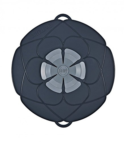 Kochblume das Original, Silikon Überkochschutz für Töpfe und Pfannen, Mikrowellen-Deckel, Spritzschutz und Dampfgar-Aufsatz | (anthrazit, XL | Topfgröße 20-28cm)