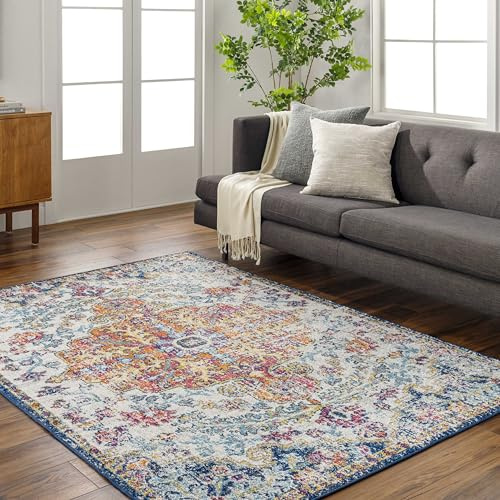 Livabliss Asmara Vintage groß 200x275 cm - Wohnzimmer, Esszimmer, Schlafzimmer, Boho Stil mit Buntem Muster in Blau und Orange