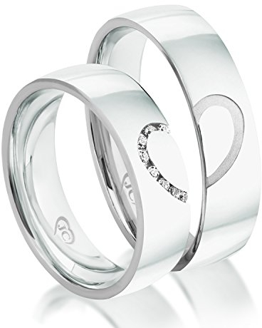 Eheringe Silber 925 mit Herzform Partnerringe Trauringe Verlobungsringe Freundschaftsringe in 5,50mm Breite *mit Gravur und Steinen*