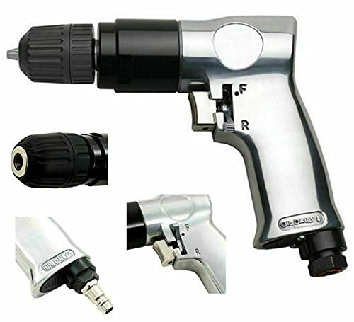 Trapano ad Aria Compressa Reversibile con Mandrino Autoserrante 3/8 – Avvitatore Pneumatico per Svita/Avvita e Foratura – 1800 giri/min – Impugnatura a Pistola Leggera – Attacco 1/4 – 6,3 bar