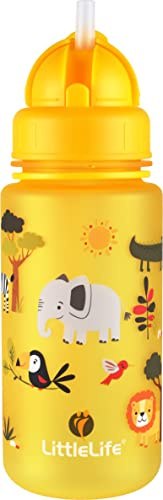 LittleLife Botella de Agua Infantil con Tapón de Fácil Acceso y Pajita, 400 ml, Safari