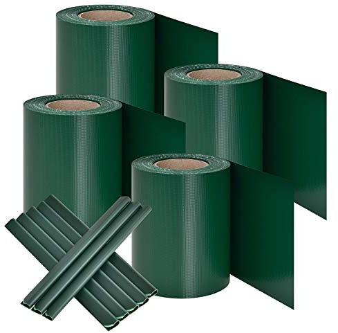 Juskys PVC Sichtschutzstreifen Doppelstabmatten Zaun 4er Set - 4 Rollen á 35m x 19cm - 120 Befestigungsclips - Zaunfolie Sichtschutz Windschutz - grün