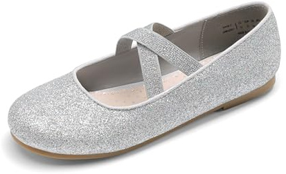 DREAM PAIRS Girl's Ballet Flats Mary Jane Strap Flat Shoes Princess Ballerina,Size 32,Silver,ANGIE-2