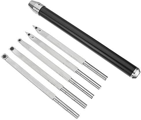 Drehmeißel 5 Stück Drechselwerkzeug Hartmetall Drehstahl mit Wendeplatten, Multifunktionale Vollhartmetalleinsatz Cutter Austauschbarer Kohlefasergriff