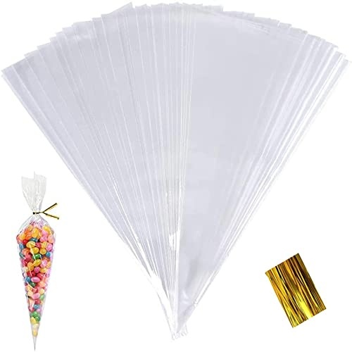 100 Stück Süßigkeiten Tüten, 25x13cm zellophantüten klein,cellophantüten klein,kleine tüten für süßigkeiten,durchsichtige tüten,Geschenktüten für Schokolade Bonbons Kekse Hochzeit Weihnachten