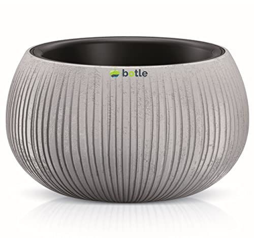 botle Macetero de imitación de hormigón con diseño ondulado + maceta interior/37 x 22 cm efecto hormigón/hormigón, macetas grandes originales, incluye estante para interior y exterior