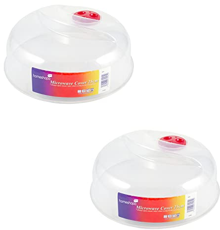 HOMESHOPA 25cm Microwave Plate Cover, 2 Pack Microwave Splatter Guard Lid with Steam Vents, Plastic Transparent Ventilated Food Plate Dish Cover Kitchen Cooking, BPA Free & Dishwasher Safe