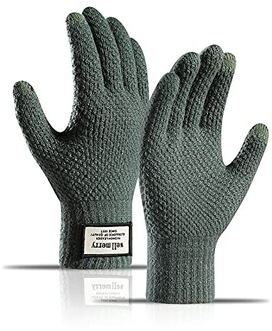 BSLVWG Winter Touch Screen Gloves Men Anti-Slip Thermal Gloves Knit Mens Glove Thickened Elastic Windproof Cuff Warm Fluff Lining for Driving Running Sport Typing (Green, One Size)
