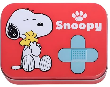 Snoopy Kinderpflaster Lizensiertes Produkt - Metall-Box - 24 Pflaster - Schönes Design Pflaster Aufbewahrungsbox für Kinder - Geeignet für Rucksack - Handtasche