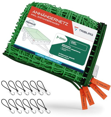Anhängernetz 3x6 [DEKRA Geprüft] inkl. 12x Expander Haken - Anhänger Netz mit Eckmarkierungen und Randverstärkung inkl. 12x Gummispanner mit Haken