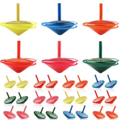Kreisel für Kinder, Beihre 50pcs Holzkreisel Farbiges Kleines Spielzeug Souvenir Kindergeburtstag Mitgebsel Set als Gastgeschenke Partybeutelfüller für 3-7 Jahre Jungen und Mädchen