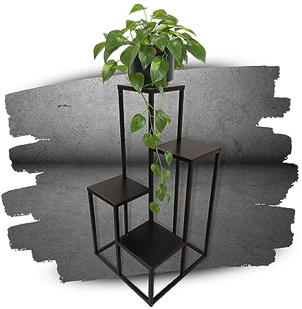 Schauer Pflanzentreppe mit 4 Ebenen schwarz - aus beschichtetem Metall - Blumenständer für den Innen- und Außenbereich - Pflanzenregal im Industrial-Design