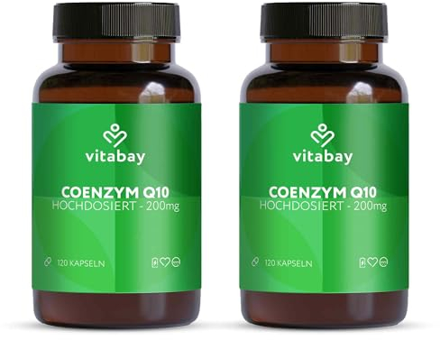 Vitabay Coenzym Q10 Kapseln 200mg Hochdosiert - 240 Kapseln Vegan & Laborgeprüft - enthält 100% natürliches Q10 ohne unerwünschte Zusatzstoffe