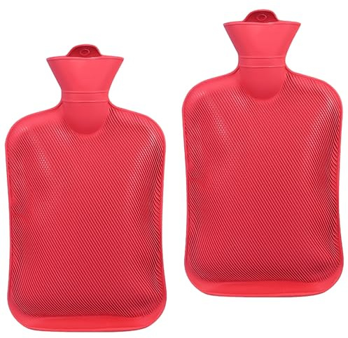 Lot de 2 bouillottes sans housse - En caoutchouc naturel - Sûr et durable - 2 l - Cadeau pour enfants et adultes (rouge)