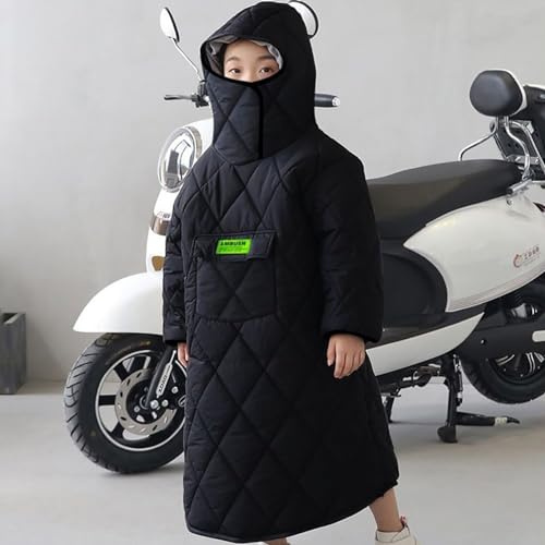SKORDO Couverture Chaude Portable Coupe-Vent épaisse pour Enfants d'hiver pour Scooter de mobilité et Fauteuil Roulant, vélo de Moto, Cape de Scooter à Capuche Manteau de Pluie imperméable Couvert