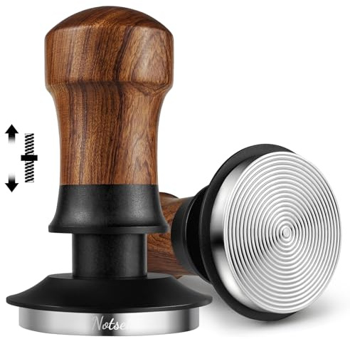 NOTSEK Tamper 51mm, 30lbs Anpressdruck Kaffee Tamper mit Ripple Base, Walnuss Druckregulierender Espresso Tamper, Kalibriert Feder belastet Tamper für 51mm Siebträger