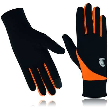 COLOURLINX Winter Gloves Running Thermal Liner Gloves Anti-slip Touchscreen for Men Women Sport Walking Riding Driving Cycling Warm (Black/Orange, M)