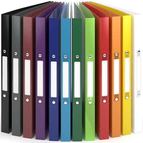 ACROPAQ - 12 x Ringbuch A4 - Mit 2 Ringen 16mm, Bis zu 100 Blatt, Rückenbreite 2,5 cm, Farbbogen, 'Natur' Farbkollektion, Mit Rückenetiketten - Ringordner, Ordner A4 Schmal, Ringmappe