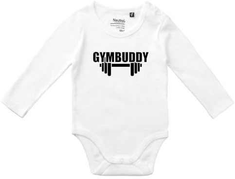 Huuraa Baby Body Gymbuddy Hantel Geschenk | Unisex Wickelbody mit Druckknöpfen Bio Baumwolle Fairtrade Langarmbody Geschenkidee Langarm Babybody