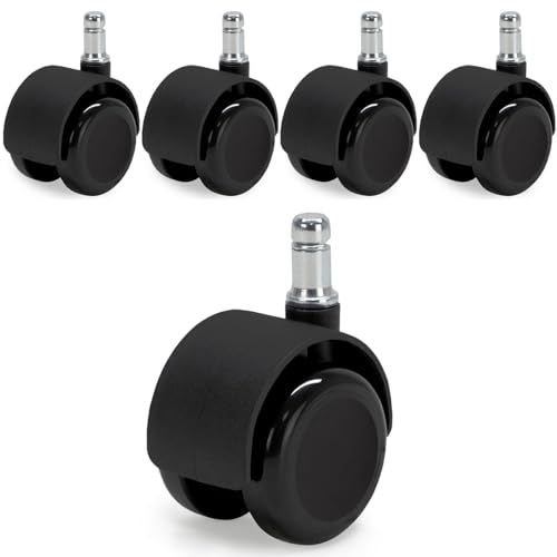 Waytex 78601 Rotelle Autofrenanti per Sedia da Ufficio – Auto Freno Poltrona vuota – Diametro 50 mm per pavimenti duri, parquet, laminato, piastrelle – Set di 5 – Colore Nero