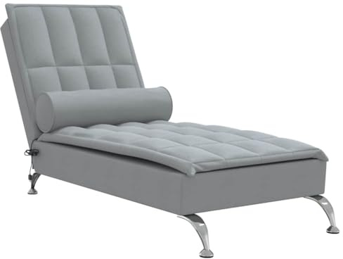 vidaXL Massage-Chaiselongue mit Nackenrolle Hellgrau Stoff