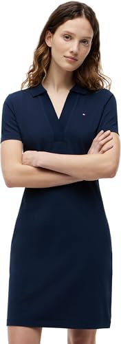 Tommy Hilfiger Robe Polo Femme Slim Fit V-Neck Courte, Bleu (Dark Night Navy), L