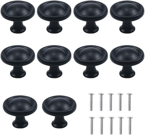 Dokeno Manopole per Mobili, 10 Pezzi Pomolo per Mobile Rotondo, con Viti di Montaggio, Pomelli per Cassetti, Pomelli Neri per Porte, per Porte Dei Mobili, Cucina, Camera da Letto, Bagno