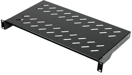 Koscom Connect Fachboden für Netzwerkschrank 19 Zoll I Server Rack Ablage | 1 HE Server Rack Ablagefach 483x250x45 mm I zum Festeinbau I Perforiertes Lochblech I Traglast 25 kg (Schwarz, 250 mm)