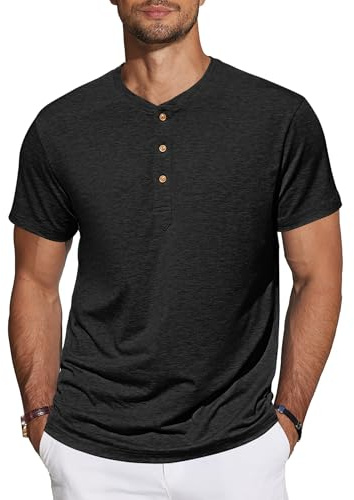 TARAINYA Henley Camisetas Hombre Algodón Manga Corta Verano Negro L