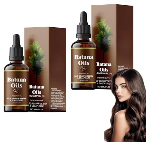 Huile Capillaire Batana & Romarin - 2 Flacons - Formule Naturelle Pour La Croissance Des Cheveux, épaississement Et Revitalisation - Huile Organique De Batana Avec Romarin
