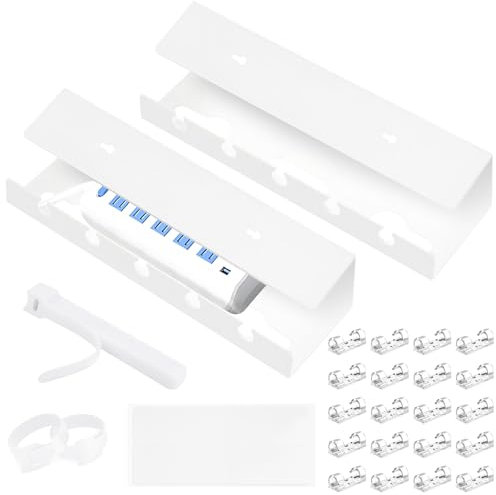 Fangoo 2 Pezzi Canalina Passacavi sotto Scrivania Cable Management Canalina Portacavi da Scrivania Nascondi Cavi Scrivania Robusto e Pratico per Supporto Cavi su Tavolo Ufficio Home (Bianco)