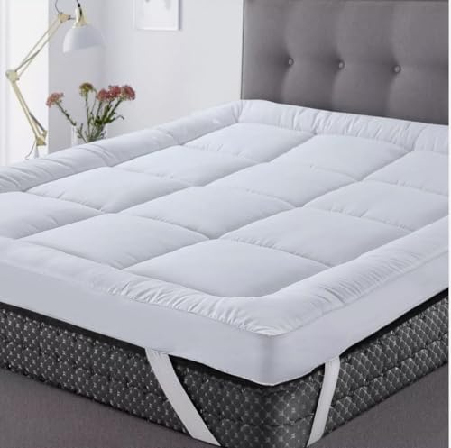 10cm Mattress Topper Hotel Quality1000GSM Bounce Back Deep Breathable 4inch Microfiber Topper with Elasticated Straps Enhances Comfort & Supports Single Double King Size Bed Toppers (Small Double)