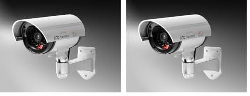Technaxx Allemagne Outdoor Caméra de sécurité dôme factice CCD Cam Intérieur Réaliste Fausse Surveillance CCTV 1080p Rouge Clignotant LED Objectif Factice et Câble TX-18 (Lot de 2)