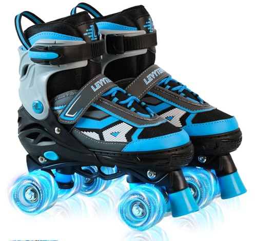 LEVYTEMP Roller Skates for Boys Girls Kids, 4 Size Adjustable Quad Skates with All Light Up Wheels for Beginners Indoor Outdoor Sports