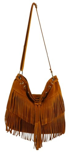 PACKOVE Stylish Retro Velvet Cross Body Bag Women with Layered Fringe Detailing Brown Multi-purpose Bucket Bag for Women for Daily Use or Travel