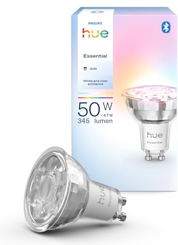 Philips Hue Essential Smart LED GU10 spotlight, White and color ambiance, 4,7 W, 2200 K-6 500K, 345 lumen, Dimbar, Fungerar med Alexa, Google Assistant och Apple Home, 1-pack