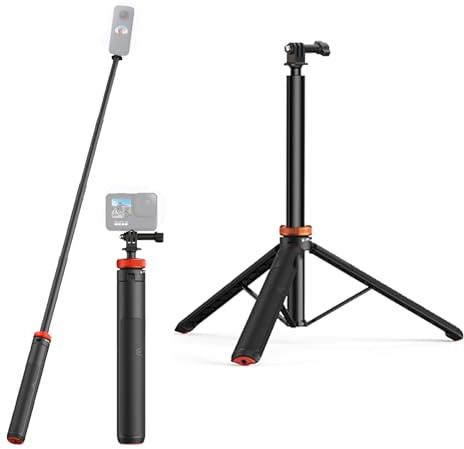 CERFFOOL Perche à Selfie Trépied pour GoPro 13 11/Insta360 X5 X4/DJI Osmo Action 5 Pro 4 130cm Longue Poignée Extensible Portable et Léger pour Caméras d'action Support Universel