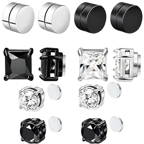 6 Pairs Magnetic Earrings for Men and Women, 8mm Non-Pierced Stud Earrings, 3 Black and 3 Silver Magnet Earrings for Men and Women, Fashion Accessories for Daily Wear and Parties