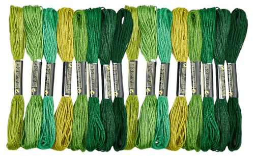 BEAMARKER 16 Strang Grün 7.5 m 6 Lagige Baumwolle Kreuzstichgarn Stickgarn Zahnseide DIY Freundschaftsarmbänder Schnur Für DIY Kunsthandwerk Nähen Handarbeiten Stricken Armbandherstellung