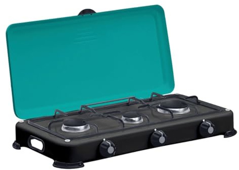 INTEC - Piano cottura portatile a 3 fuochi da 4100W con bruciatori e griglia in ghisa removibili. Bruciatore a gas butano o propano GOLD III INTEC