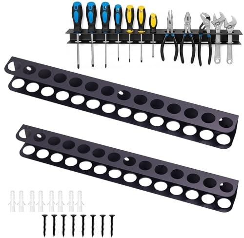 2 supporti per pinze da parete, 40 cm, supporto da parete, 14 fori, da parete con viti e tubo di espansione, accessori da officina, supporto per martello per garage, banchi da lavoro, nero