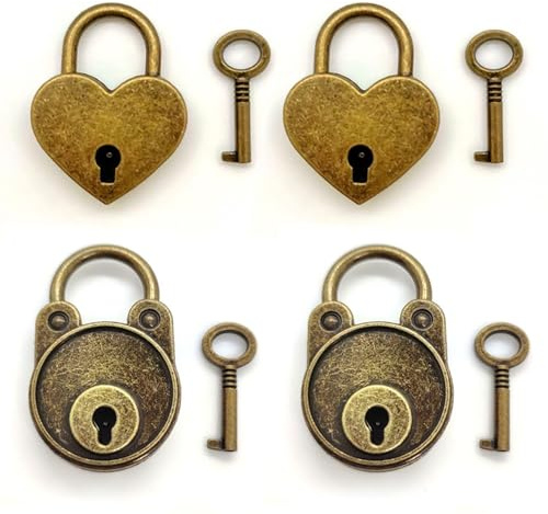 XMNIVATE 4 Retro Copper Small Padlocks, Love Bear Shape Decoration, Mini Portable Design, Jewelry Box Diary Box Storage Lock.