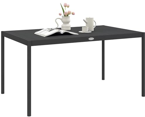 Outsunny Tavolo da Giardino a Doghe da 145x90 cm Esterno Grigio Scuro