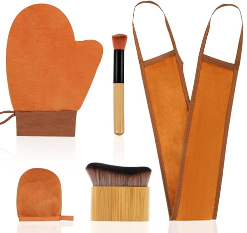 ZenithBurst Selbstbräuner Handschuh Set, 5pcs Self Tan Handschuh, Rücken Eincremehilfe, Bräunungshandschuh für Streak-Free Tan