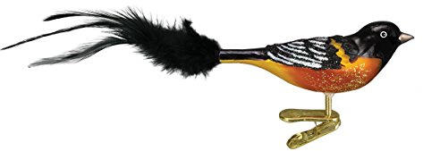 Old World Christmas Baltimore Oriole Glass Blown Ornament for Christmas Tree, Handcrafted Holiday Decoration, Bird Watcher Clip Collection