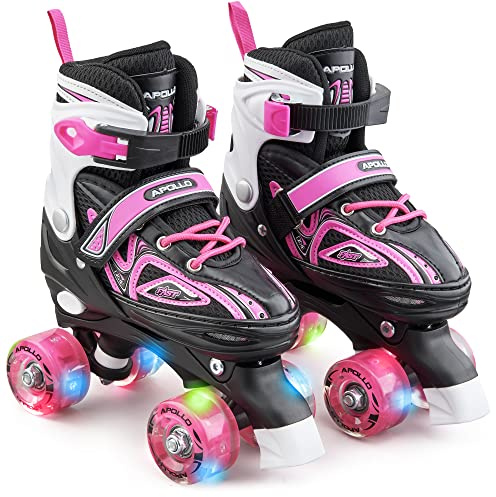 Apollo Patins à roulettes Filles et Garçons Super Quad X Pro Réglables pour Enfants – Roller Enfants Garçons et Filles LED Confortables et à Taille Réglable - Patins à roulettes Tailles 31-42