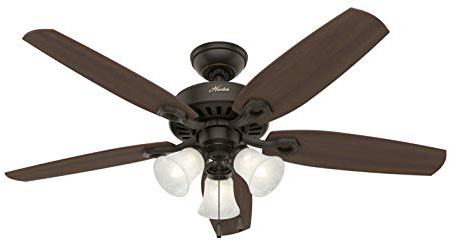 Hunter 52 inch Indoor Ceiling Fan with LED Lights - Bronze Ceiling Fan with Pull Chain, For Bedroom or Living Room, Standard Mount, No Remote, 5 Blades, Includes Bulbs - Builder Plus 53238, New Bronze