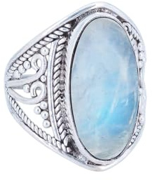 mantraroma Silberring Damen 925 Sterling Silber – ovaler Edelstein Ring, Vintage Statement Ring Schmuck, elegantes Geschenk für Frauen